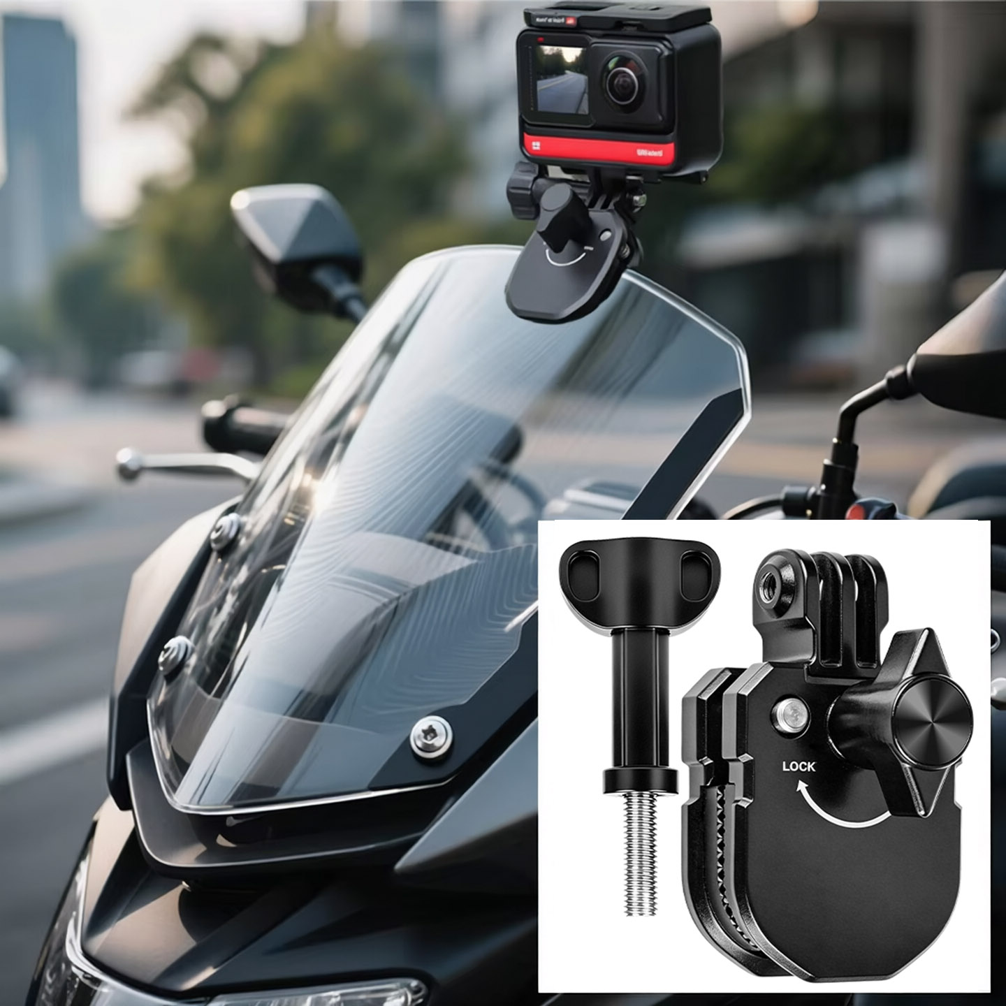 Insta360 Camera X4 - Supporto a clip per parabrezza moto
